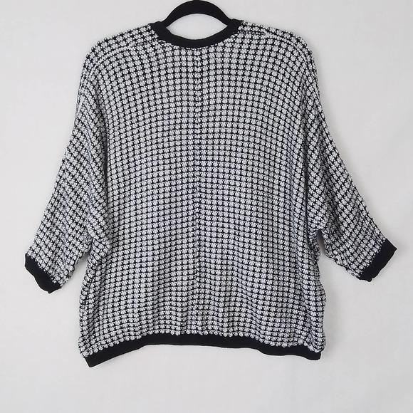 LOFT Oversized Open Front Cardigan Sweater XS‎ Black White Cotton Modal - Picture 2 of 12